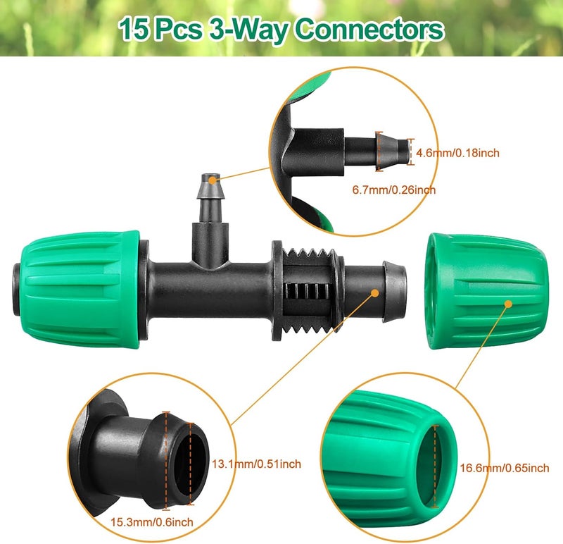 JAYEE Drip Irrigation Fittings, 15 Pcs Lock Barbed Tee for 1/2 to 1/4 Inch Vinyl Tubing, Drip Line Parts 3-Way Tees Irrigation Connectors for Drip Sprinkler Garden Lawn Systems, Green - Image 4